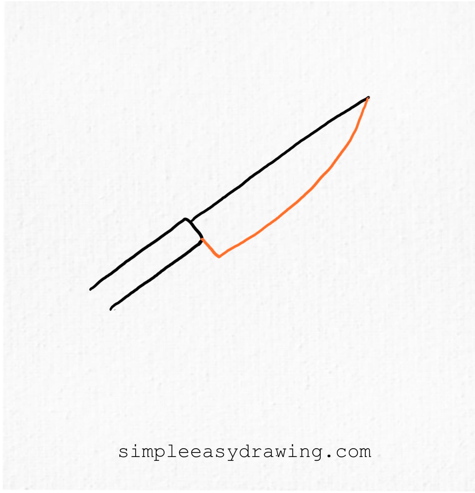 A straight line and a curved line extending from the blade base, forming the shape of a sharp knife blade that tapers towards the tip.