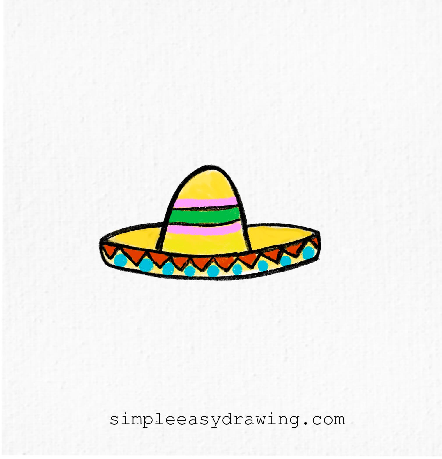 The sombrero is colored in bright yellow, with red, green, and blue accents added to the patterns for a festive, vibrant look.