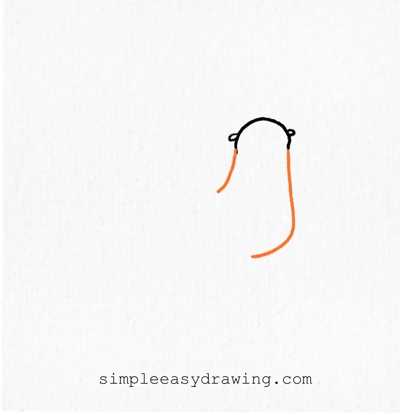 Draw two lines extending down from the head to form the neck, with one line longer and curved to create the base.
