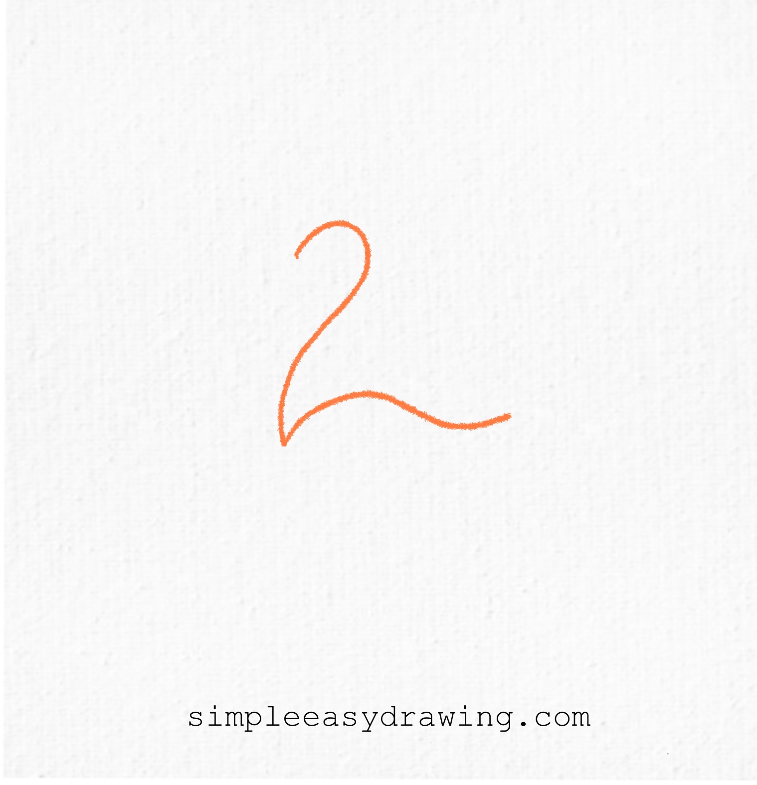 the first step of drawing a swan: a large curved number 2 forming the base of the swan's neck, back, and tail, with the bottom curve flowing outward.