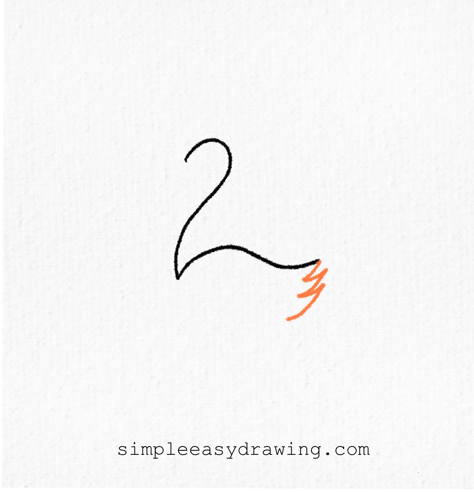 Image showing the second step: three small curved lines resembling zigzags or rounded spikes at the bottom end of the number 2, forming the swan's tail feathers.
