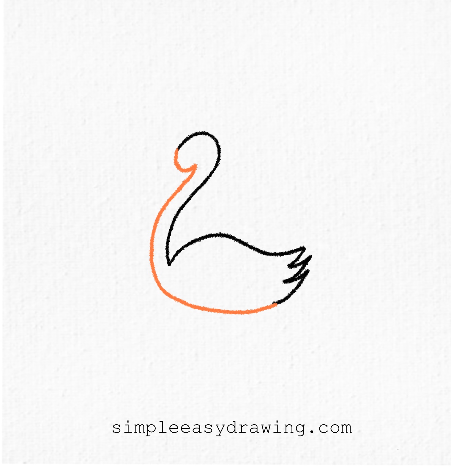 Image showing the third step: the top of the number 2 is curved around to form the swan's head, and a long curved line connects to the tail, forming the full body and neck.