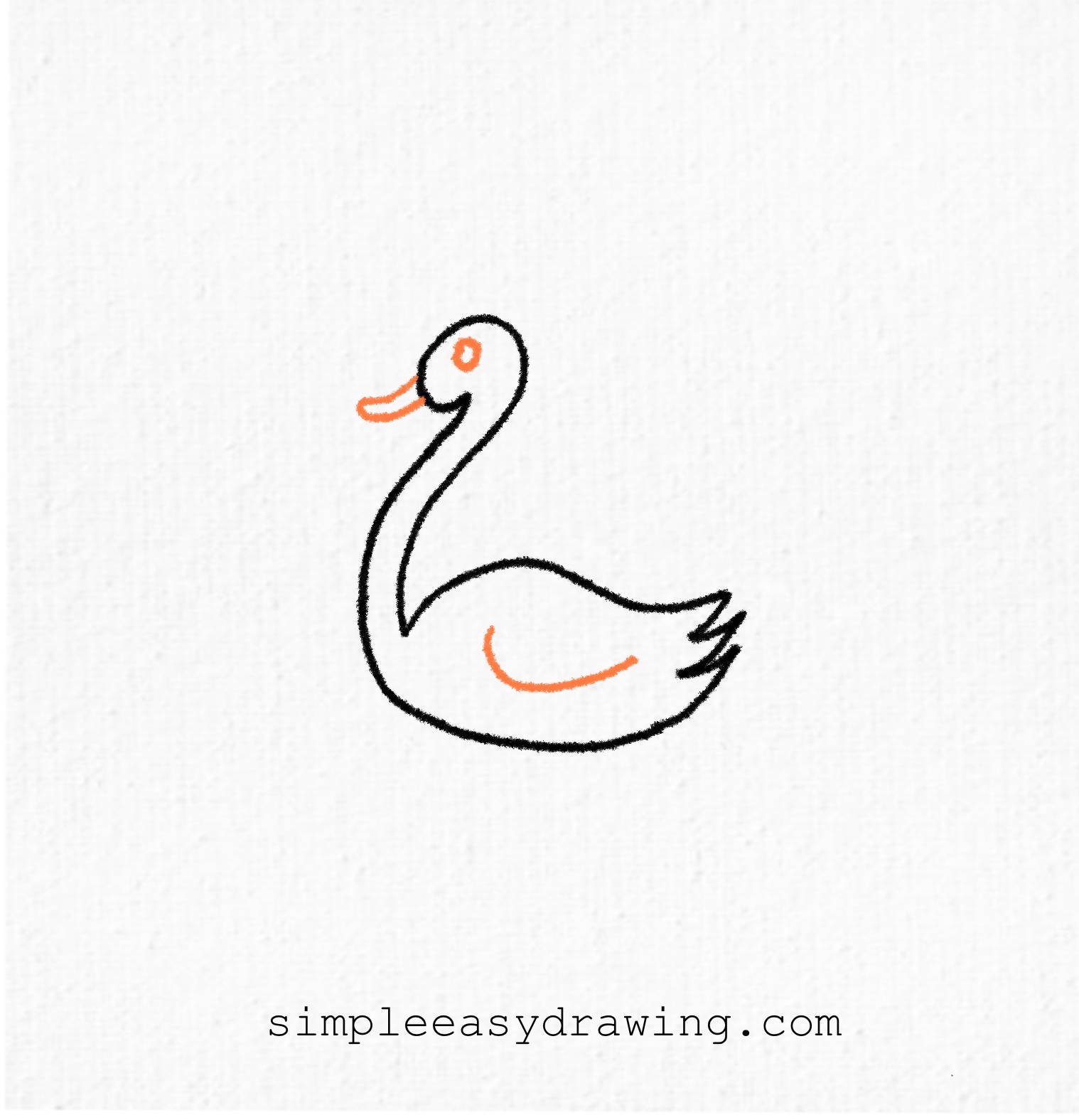 Image showing the fourth step: a small circle for the swan’s eye, a rounded triangle for its beak, and a curved line inside the body representing a wing or feather.
