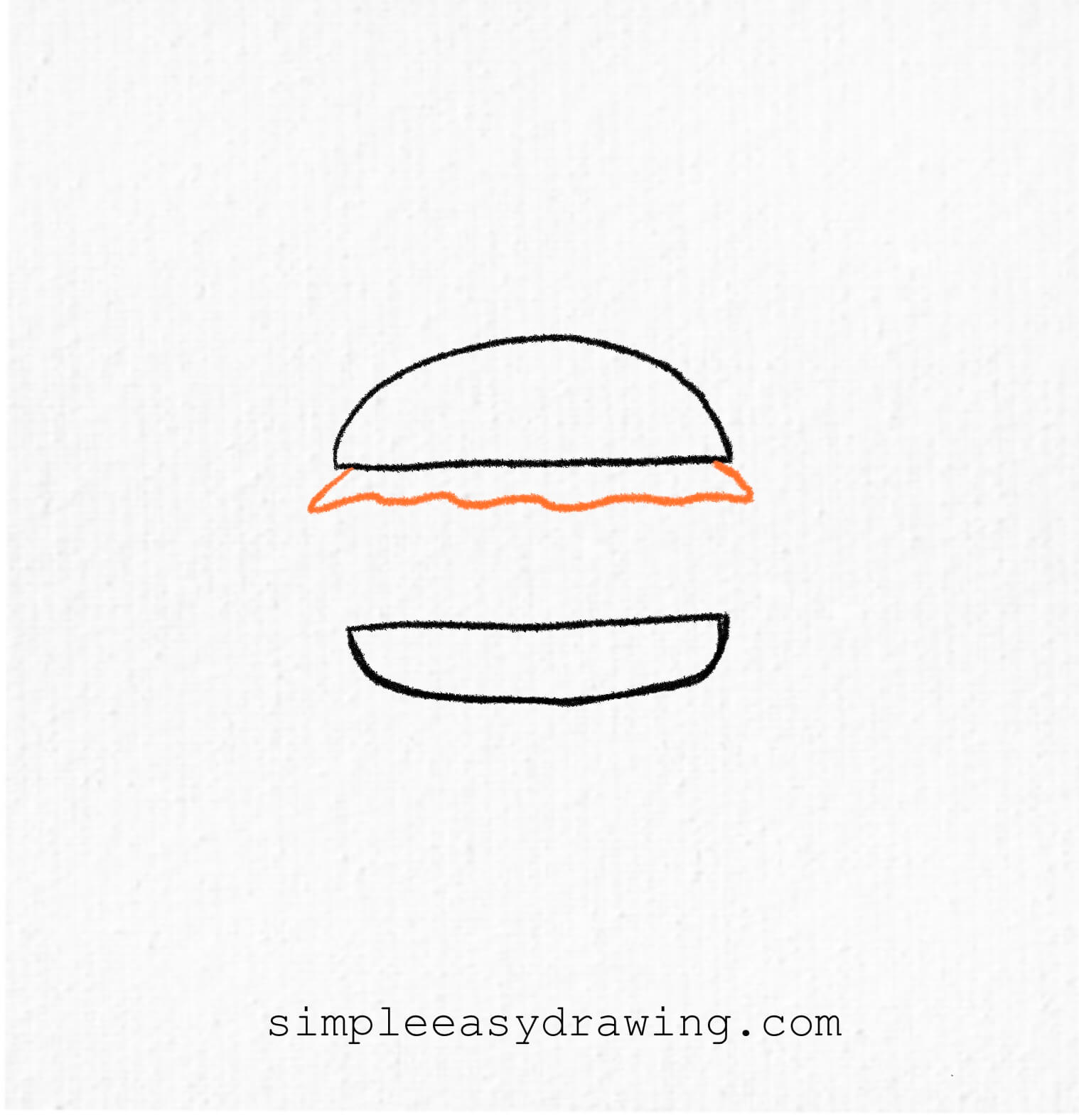 Curved, wavy lines drawn just below the top bun to represent leafy lettuce sticking out.