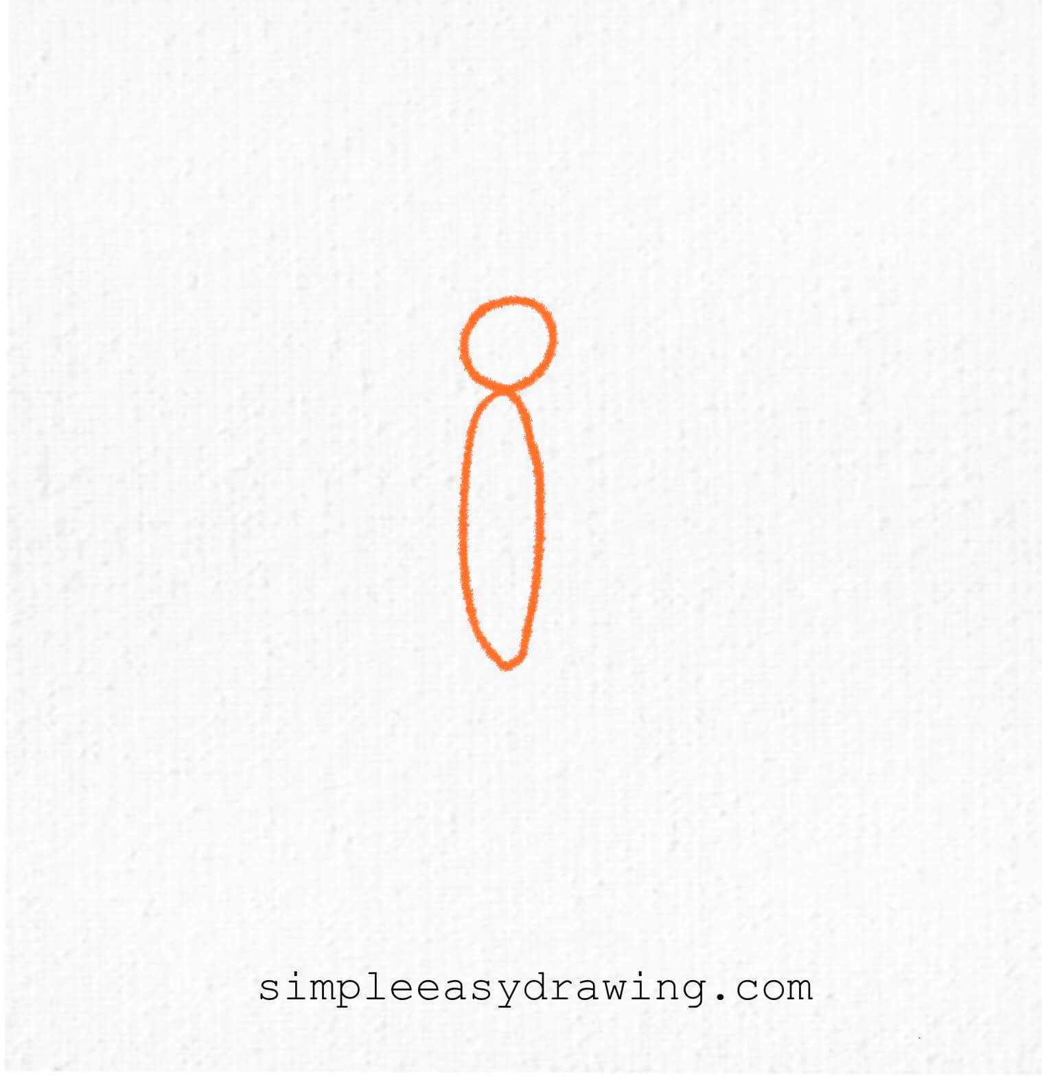 A simple drawing showing a small circle at the top for the butterfly's head and a long oval shape below it for the body, resembling an upside down exclamation mark.