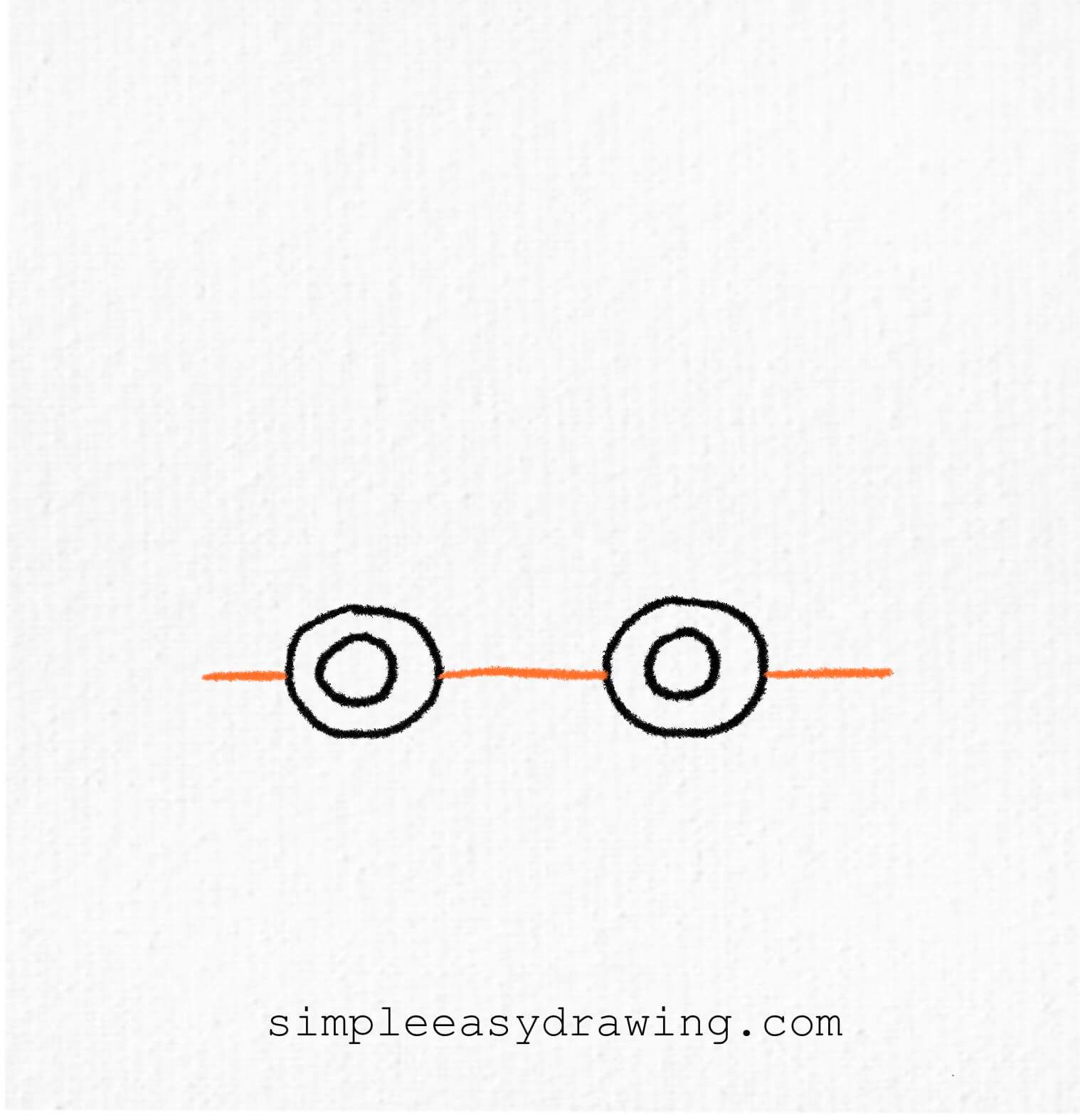 A straight horizontal line connects the two wheels, forming the base of the car.