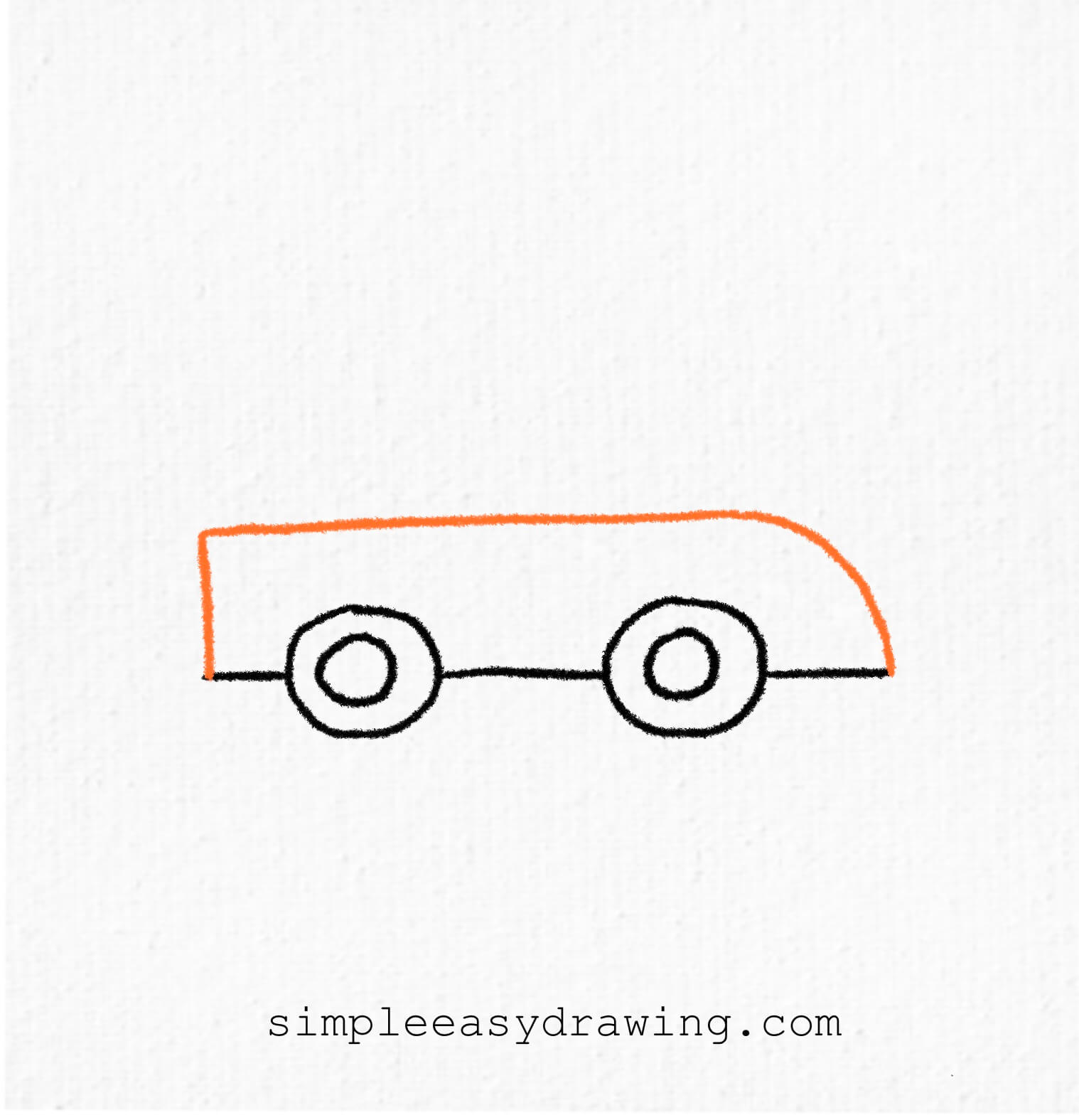 The outline of the car body is added on top of the wheels with a curved front.