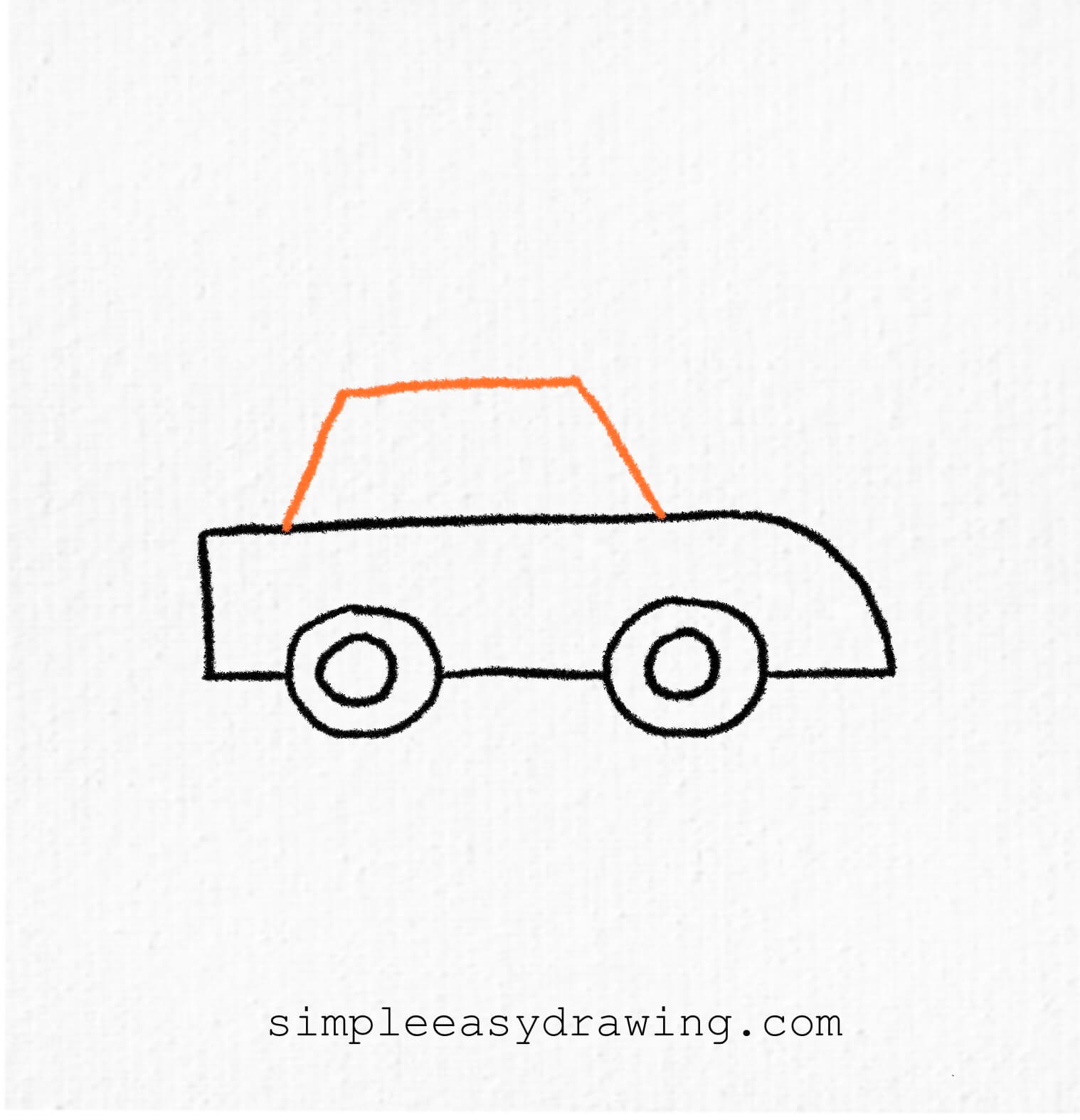 A simple roof is drawn on top of the car body using straight lines.