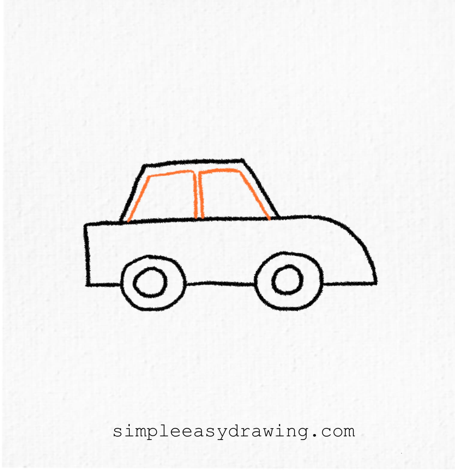 A simple roof is drawn on top of the car body using straight lines.