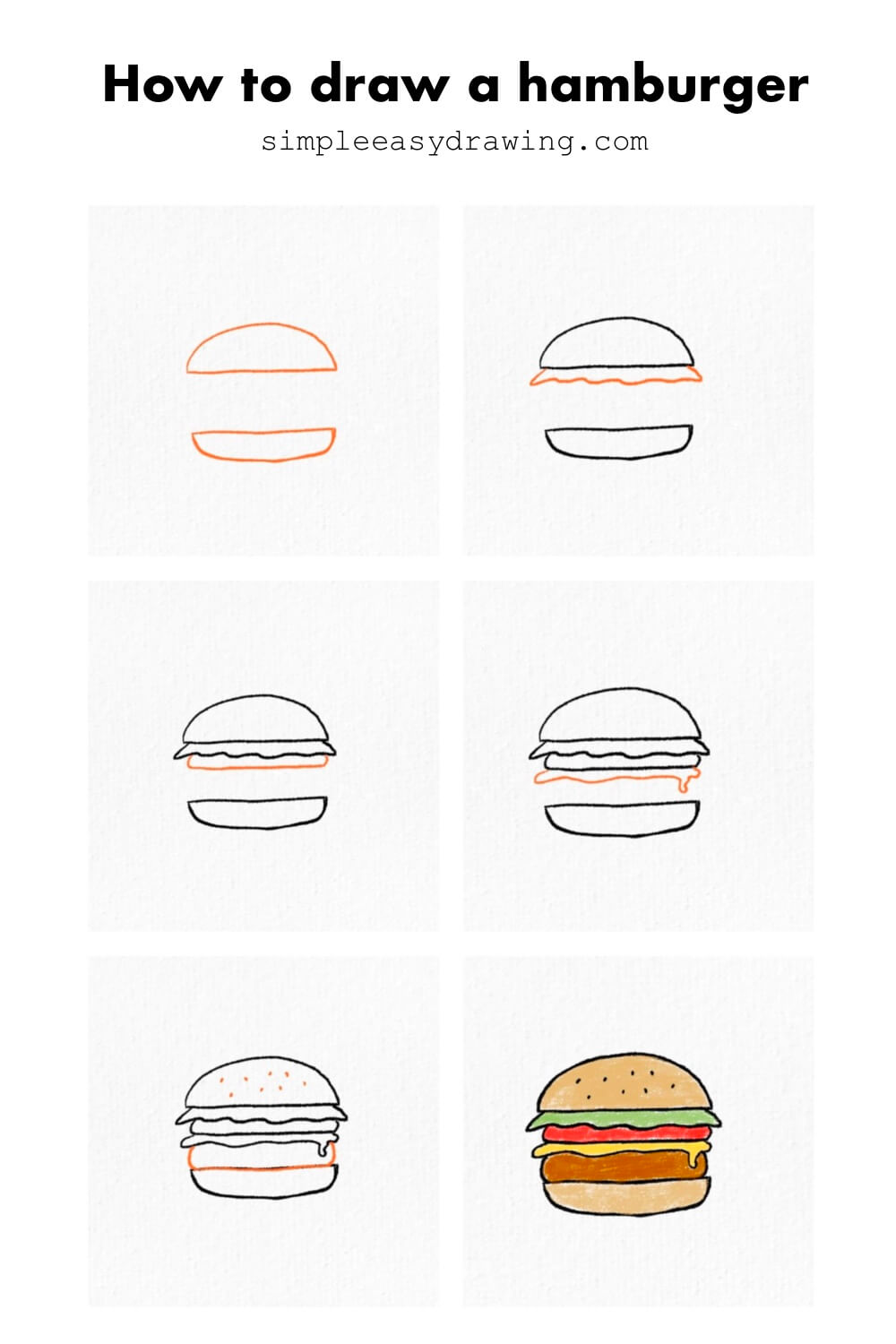 Drawing of how to draw a hamburger step by step
