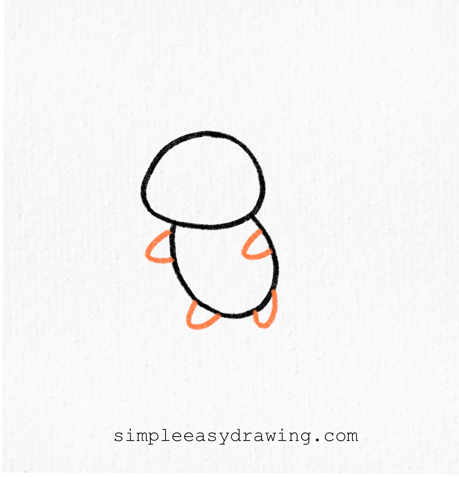 Step 3 – Draw two short curved lines on each side of the body for the axolotl’s arms and legs.