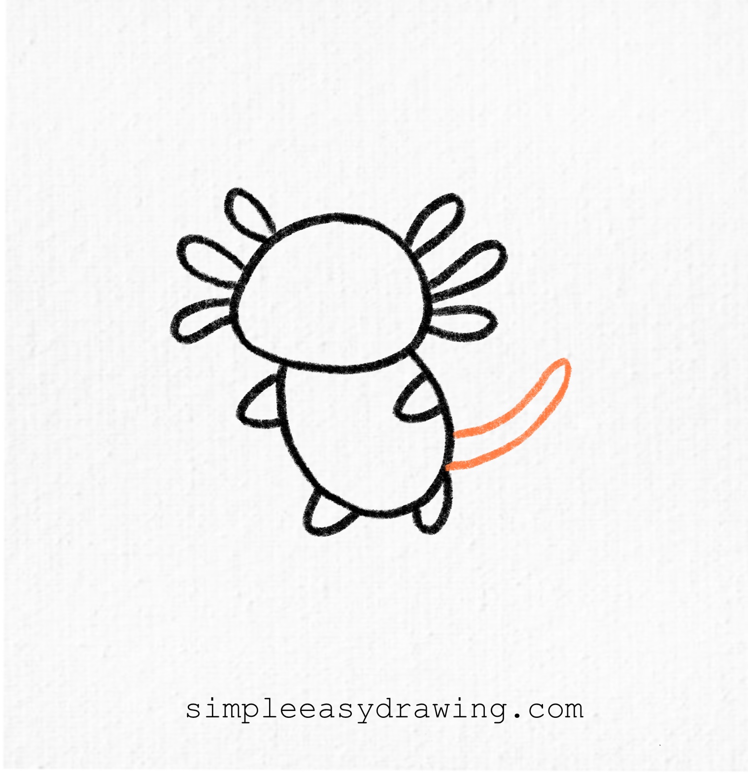 Step 5 – Draw a long curved tail extending from the bottom of the body to the right side.
