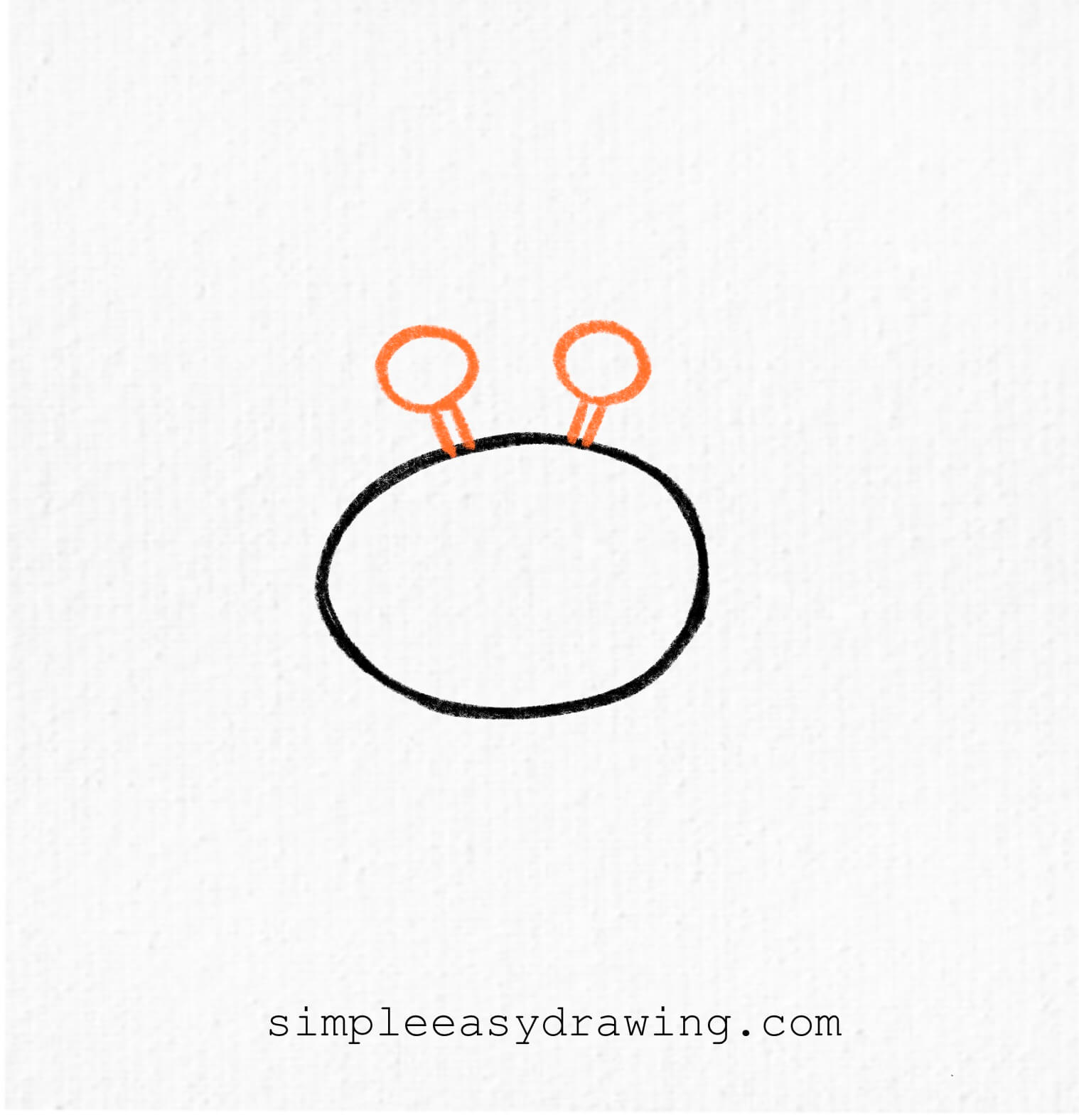 Two eye stalks are added on top of the oval with small circles at the top.