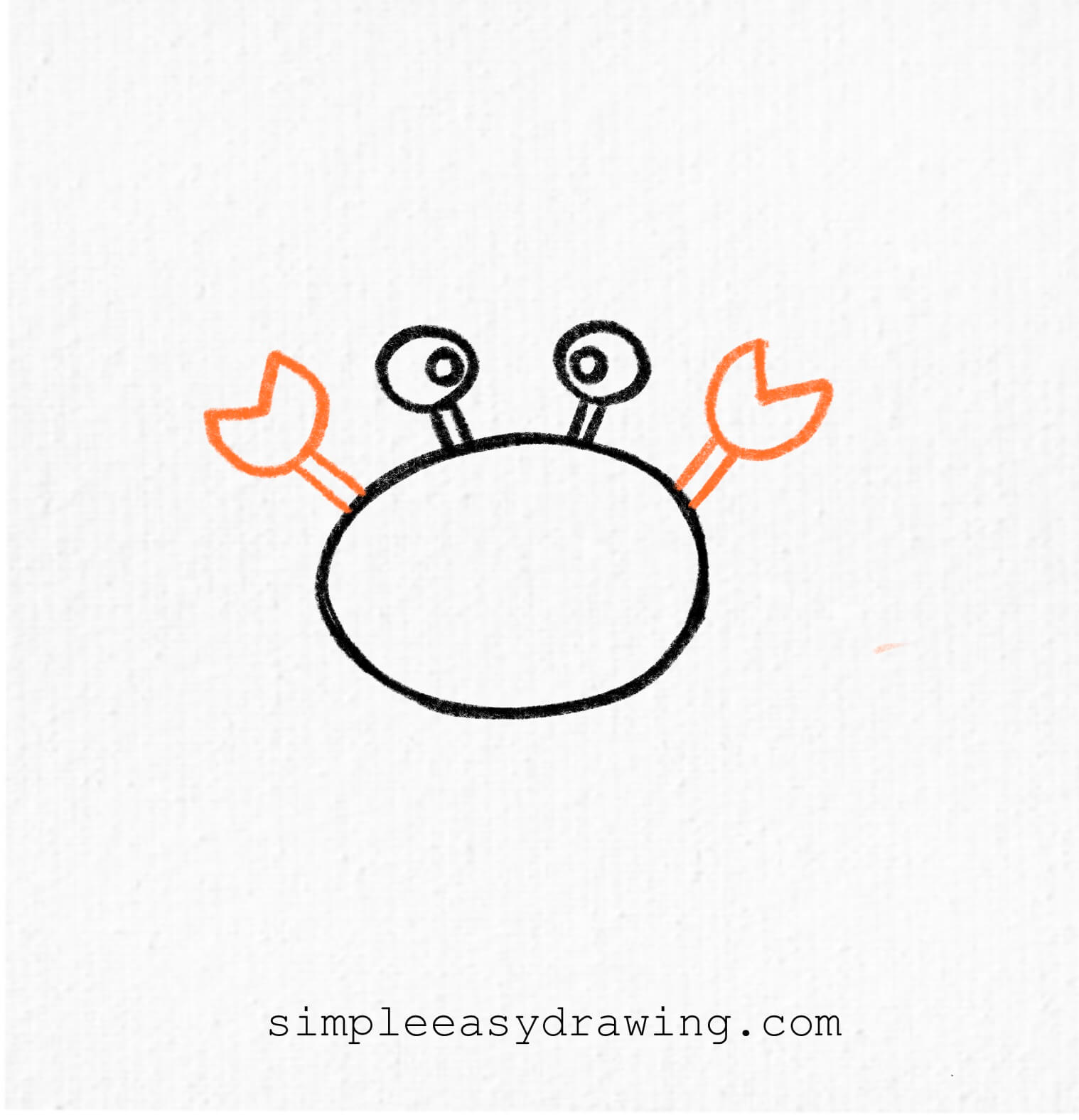 Two crab claws are drawn on each side of the body using simple shapes