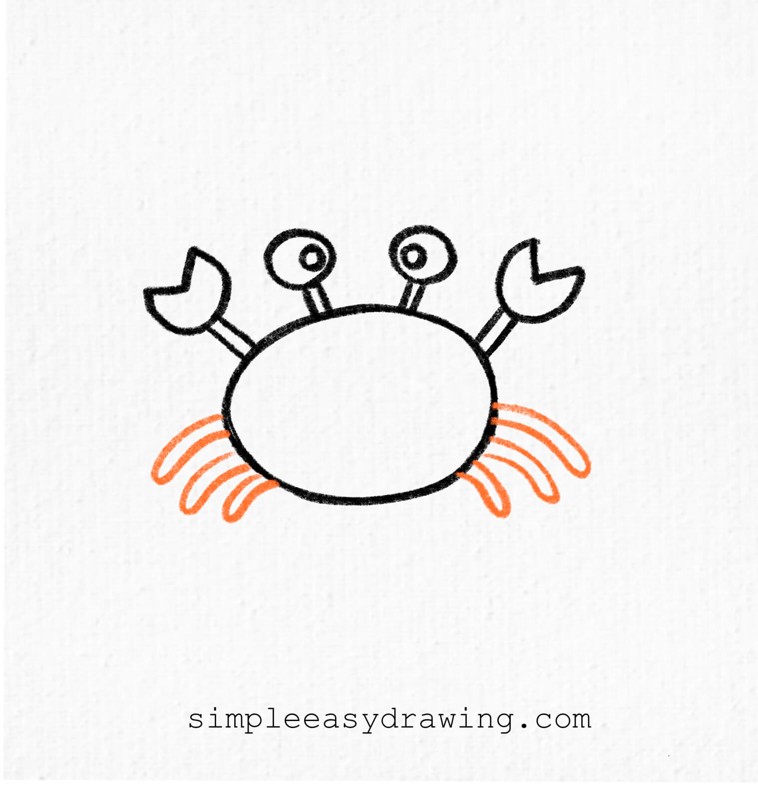 Six curved crab legs are added, three on each side below the body.