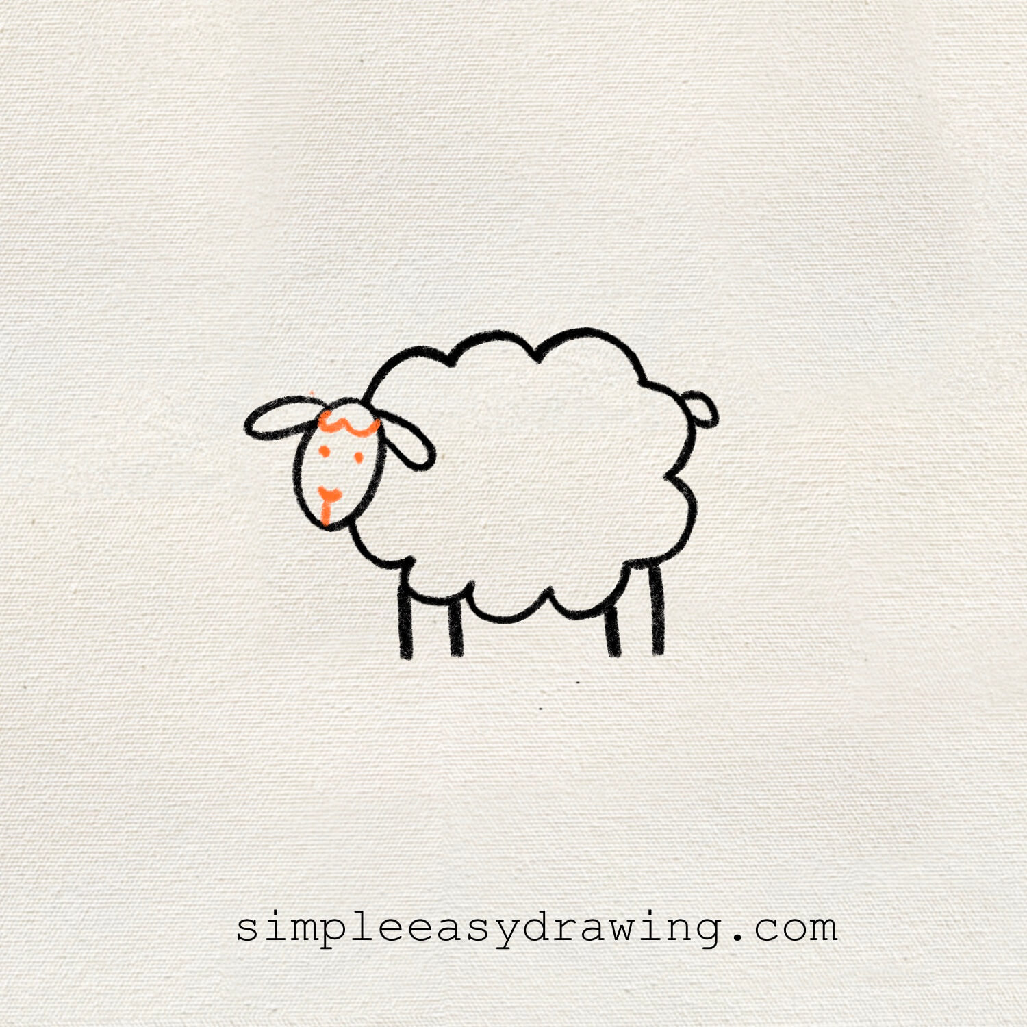 Drawing of a sheep face with eyes, nose, and smile.