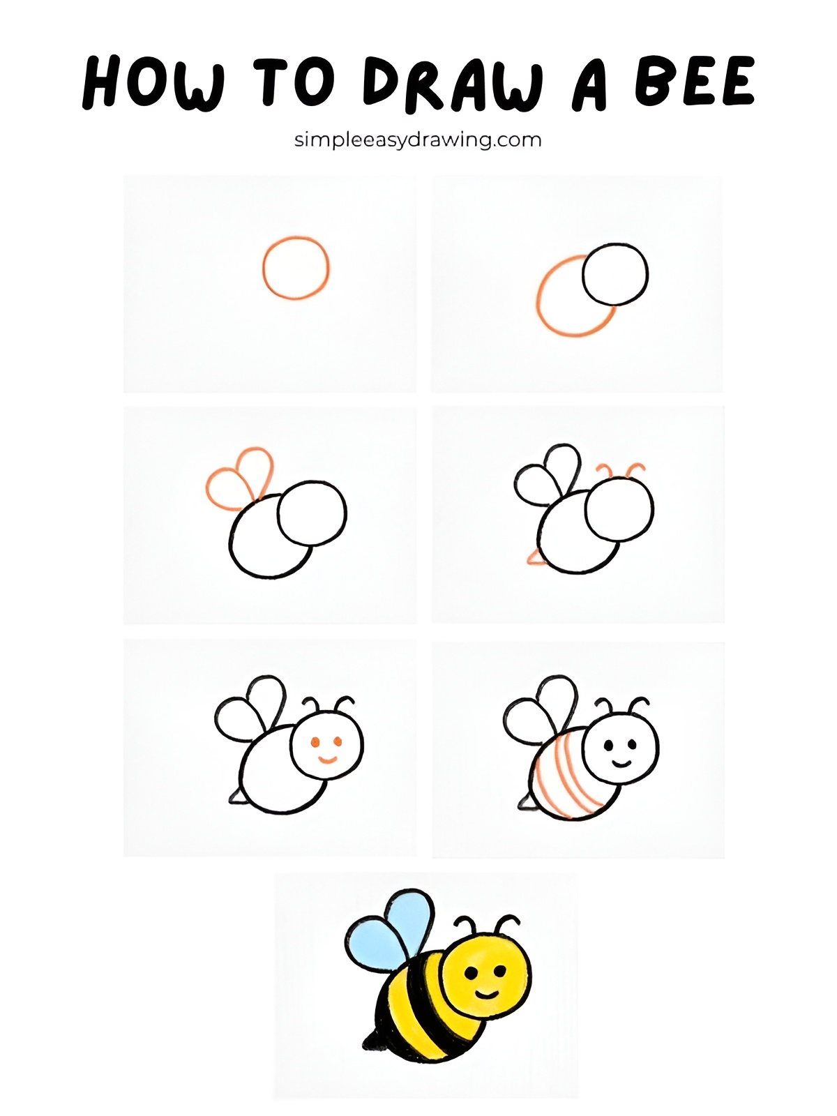 how to draw a bee step by step
