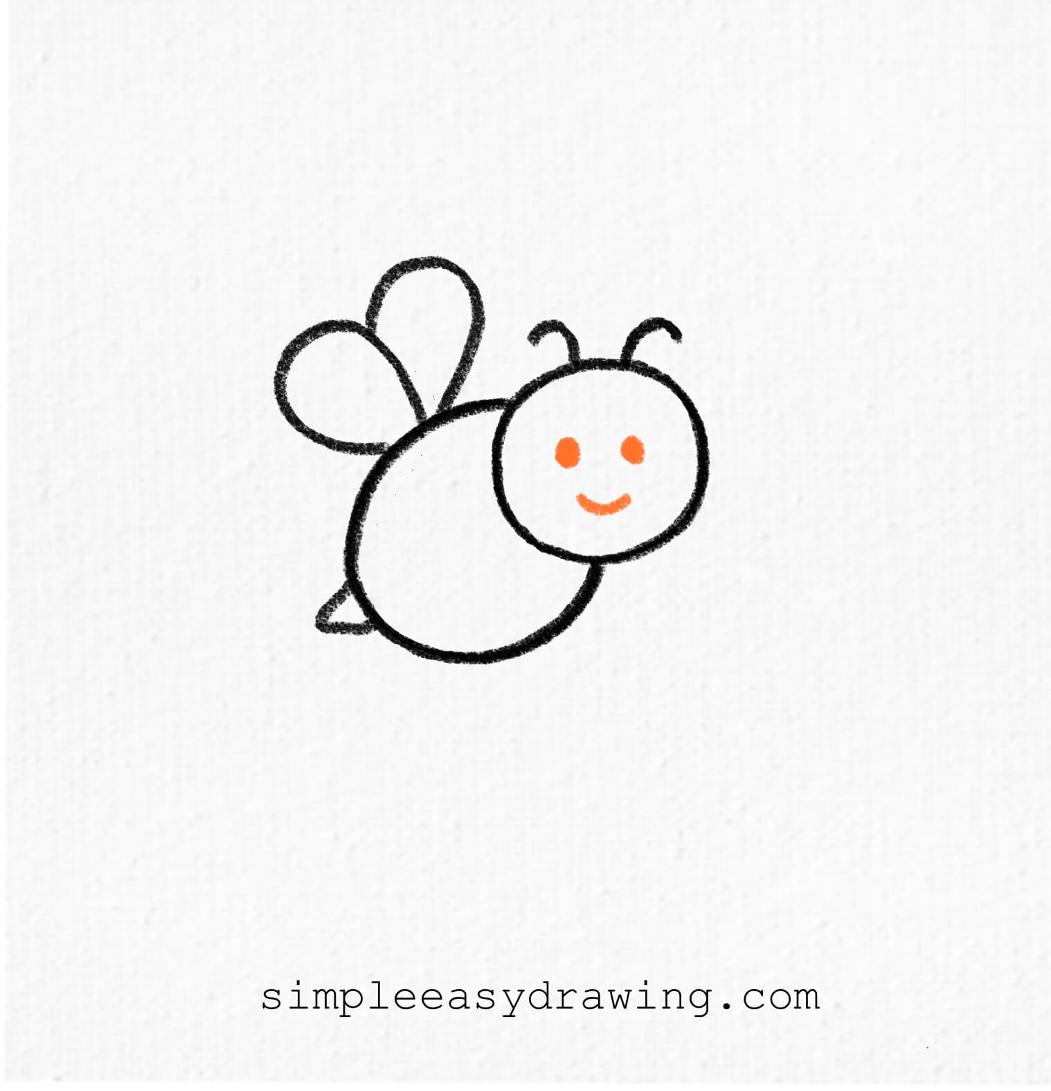 Smiling face with two eyes and a curved mouth drawn inside the bee’s head.