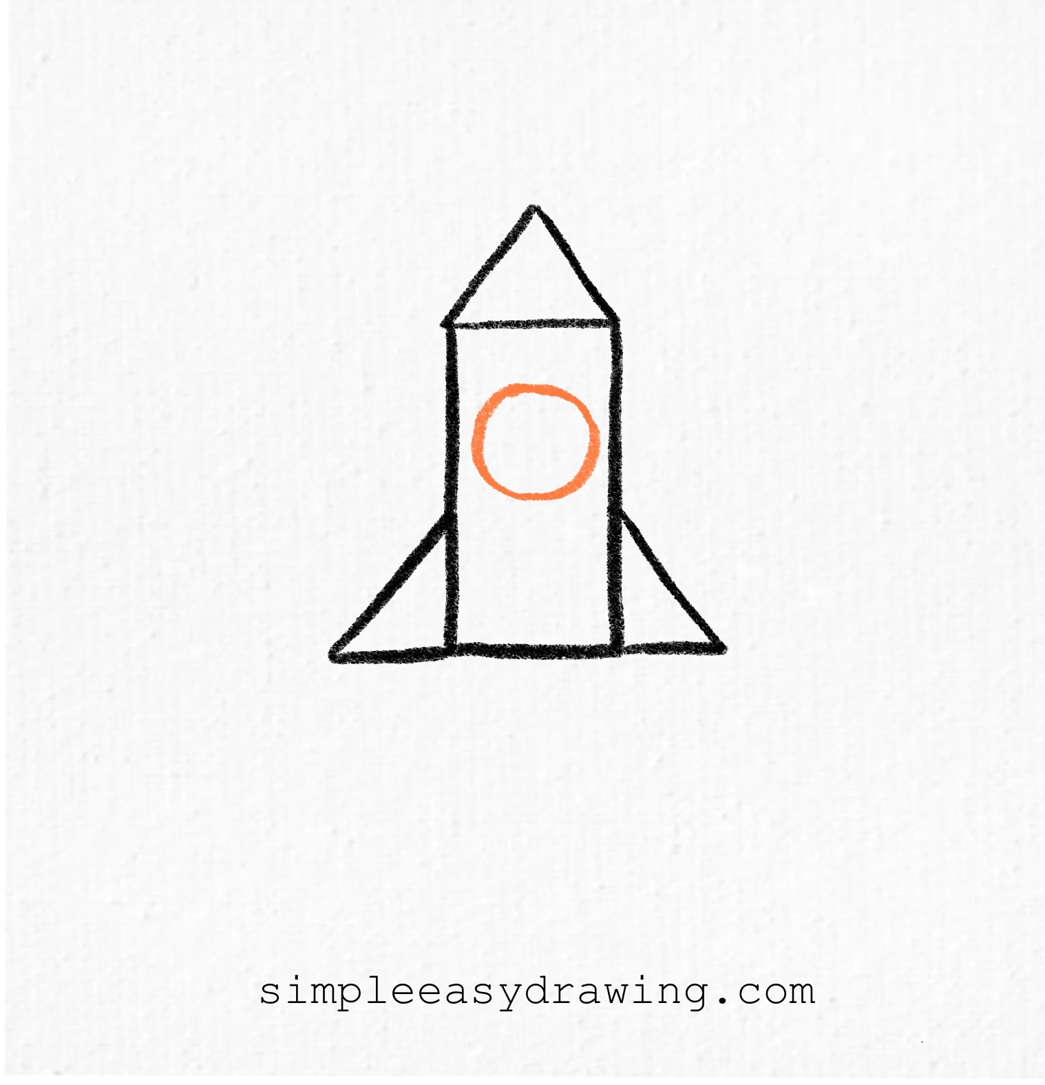 Rocket with a small circle drawn in the upper body to show the window.