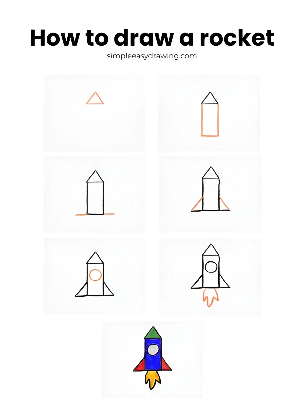 How to draw a rocket step by step