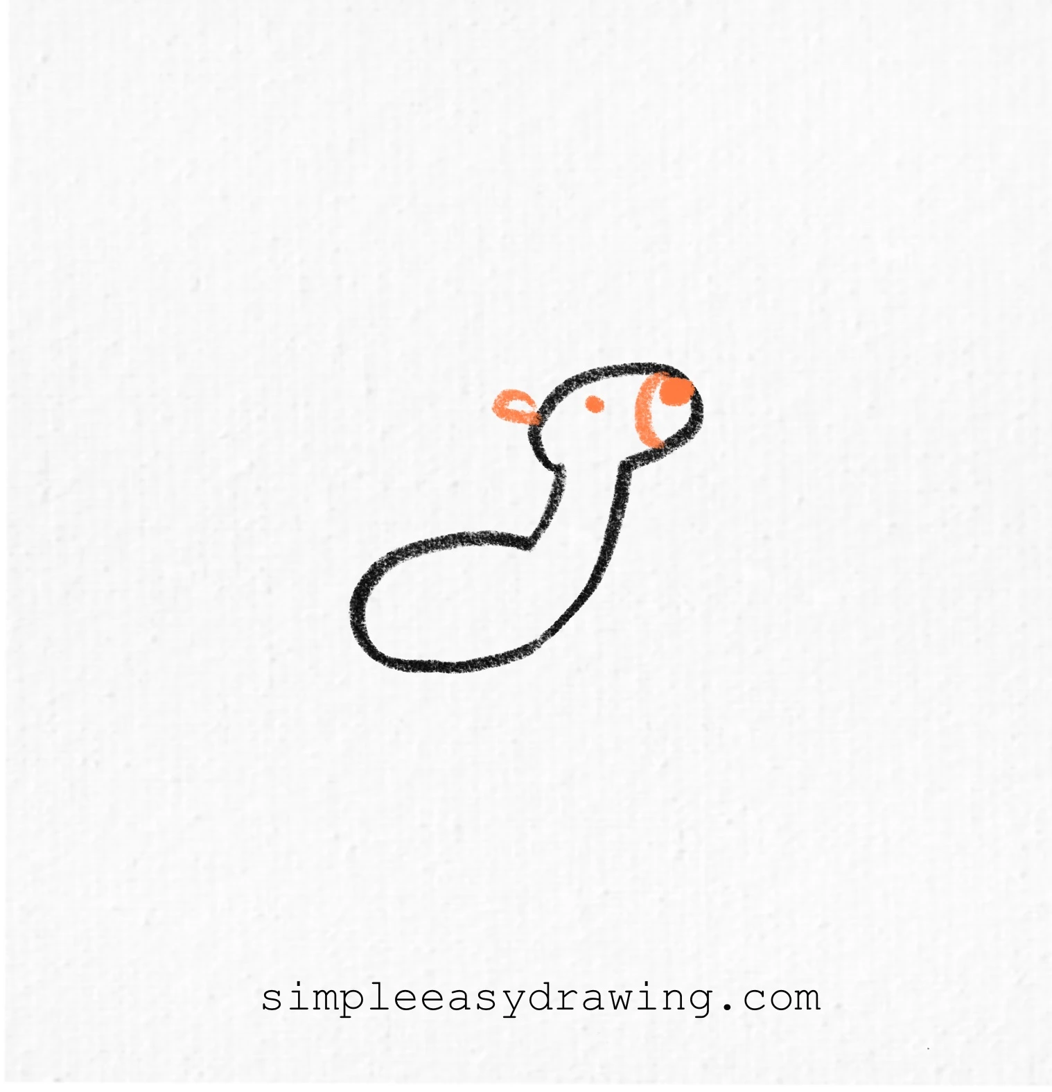 Facial features including the nose and eye are drawn, along with a small ear on the head.