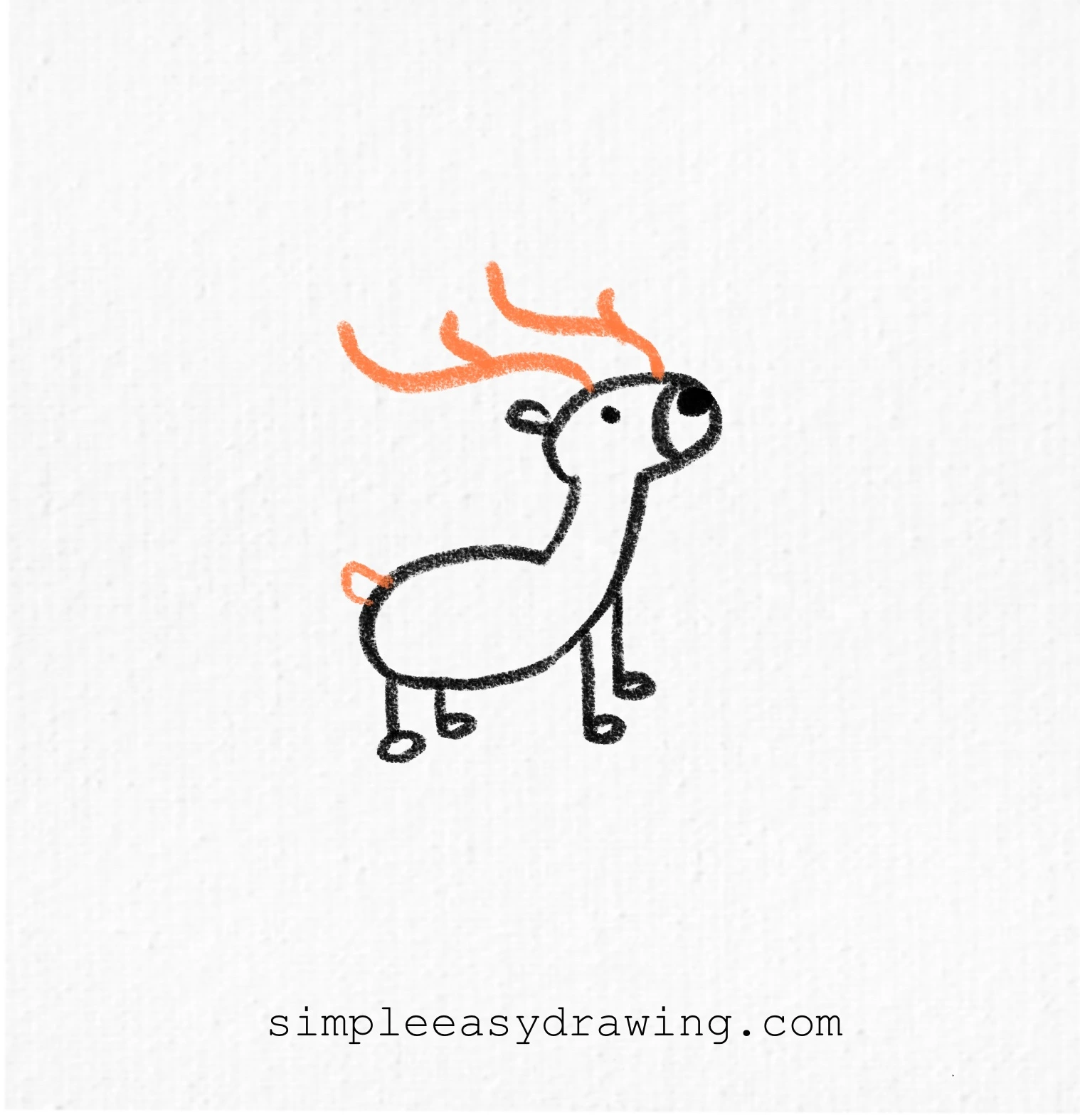 Antlers drawn on top of the head and a small tail added at the back of the body.