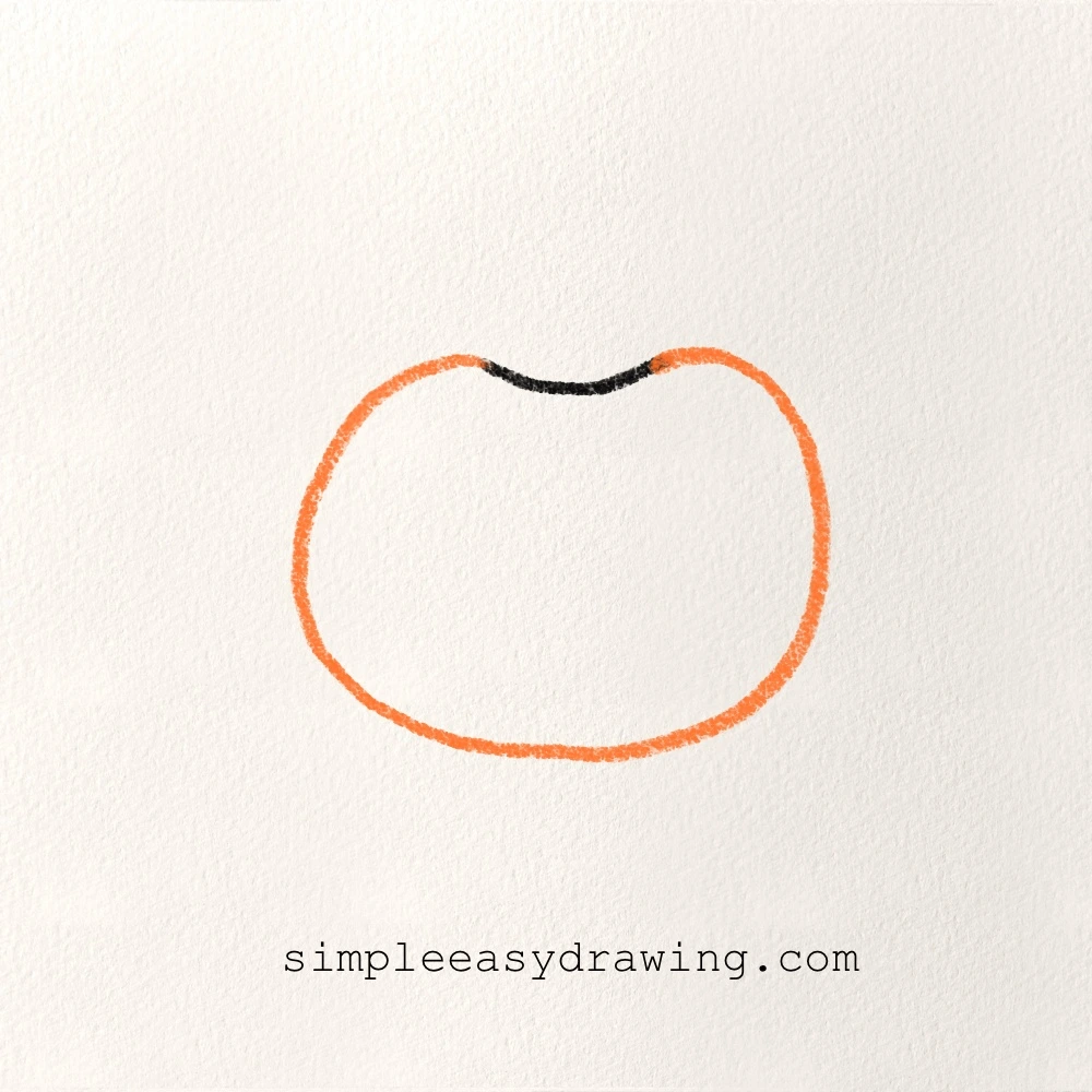 Step 2 of the apple drawing showing a rounded outline forming the apple’s body.