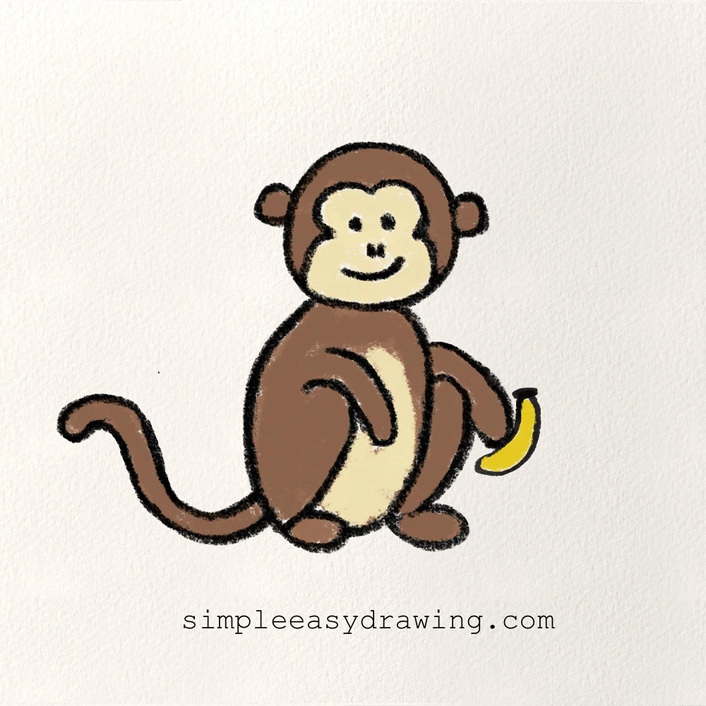 A colored drawing of a monkey holding a banana