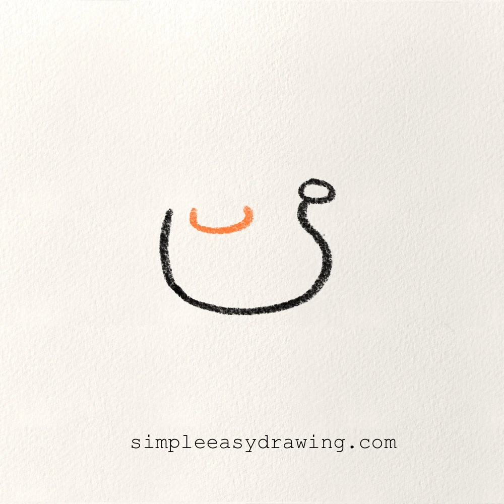 smaller curved line is drawn in orange to close and complete the duck’s body shape.