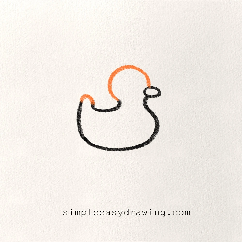 A curved line is added in orange to create the duck’s head and tail