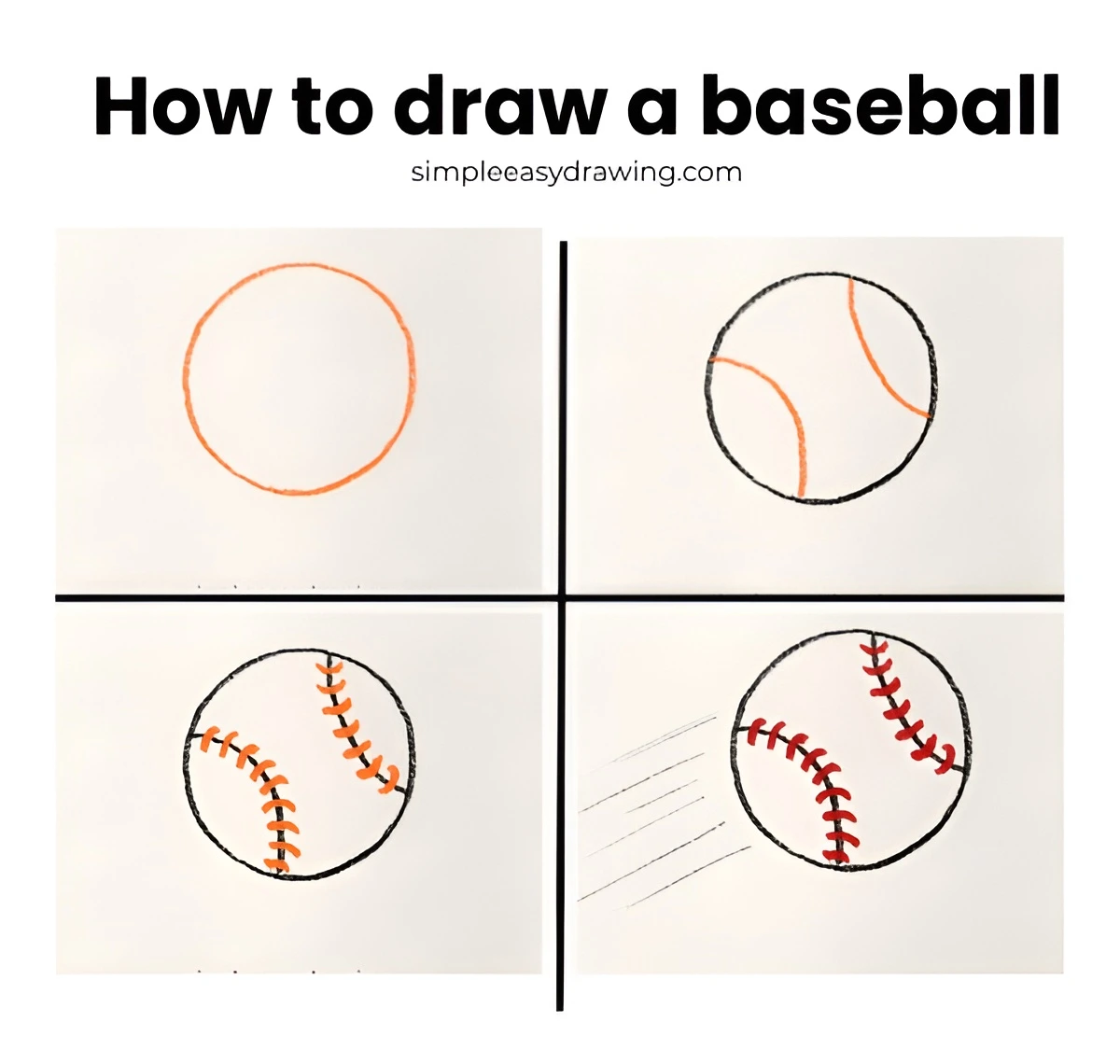 how to draw a baseball step by step