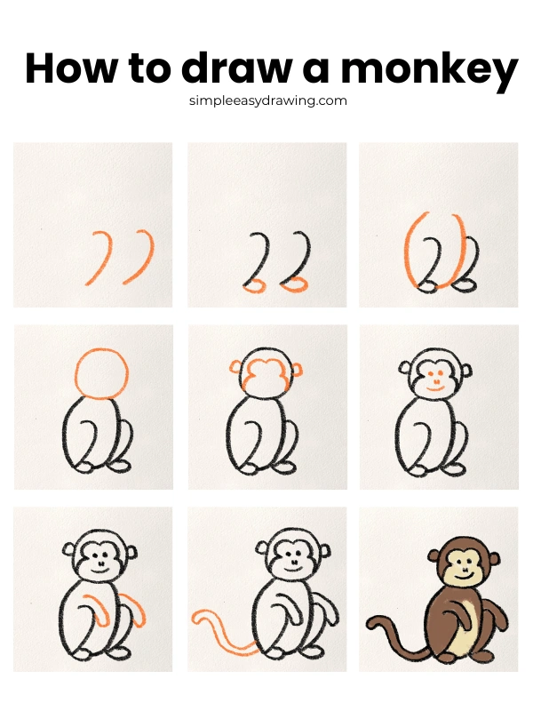 A step by step tutorial on how to draw a monkey easy