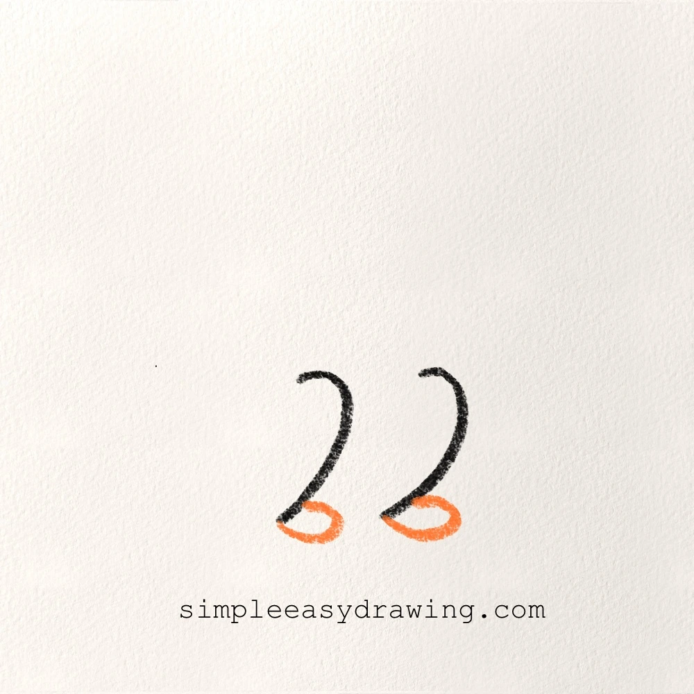 Step two of the drawing shows the Monkey’s small rounded feet added below the legs.