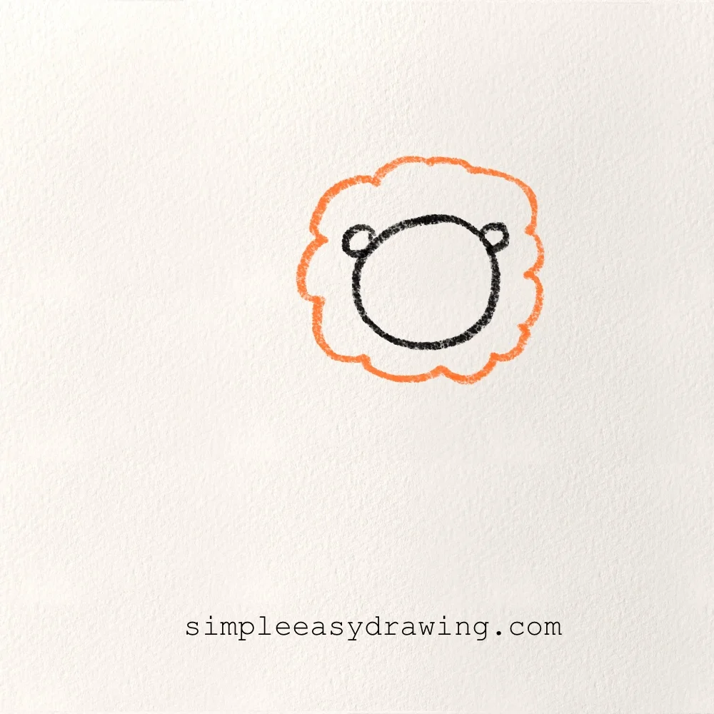 Fluffy mane drawn around the lion’s head using soft curved lines