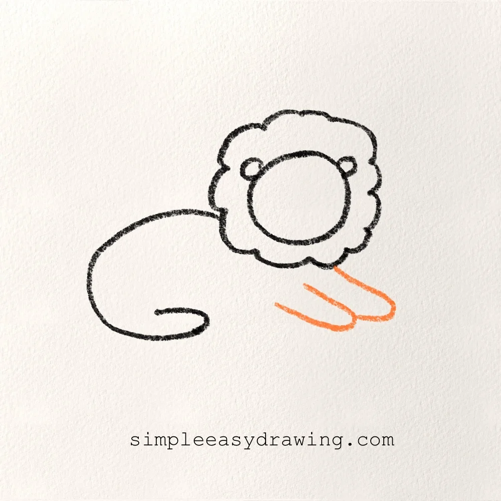 Two front legs drawn under the lion's body