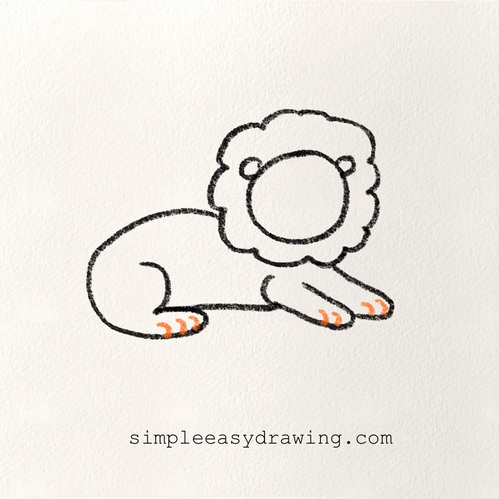 Small rounded paws added to the ends of the legs with simple toe lines