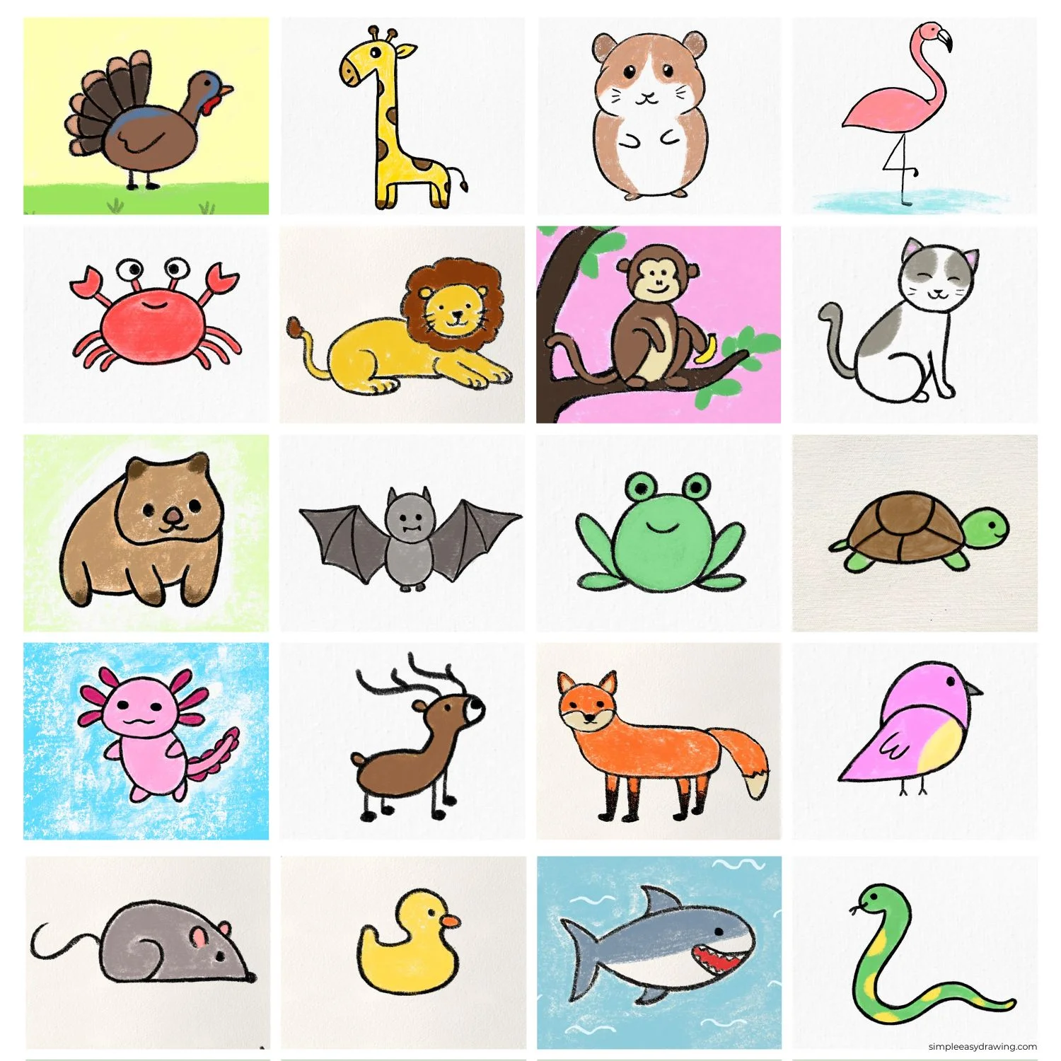 A collage of animal drawings