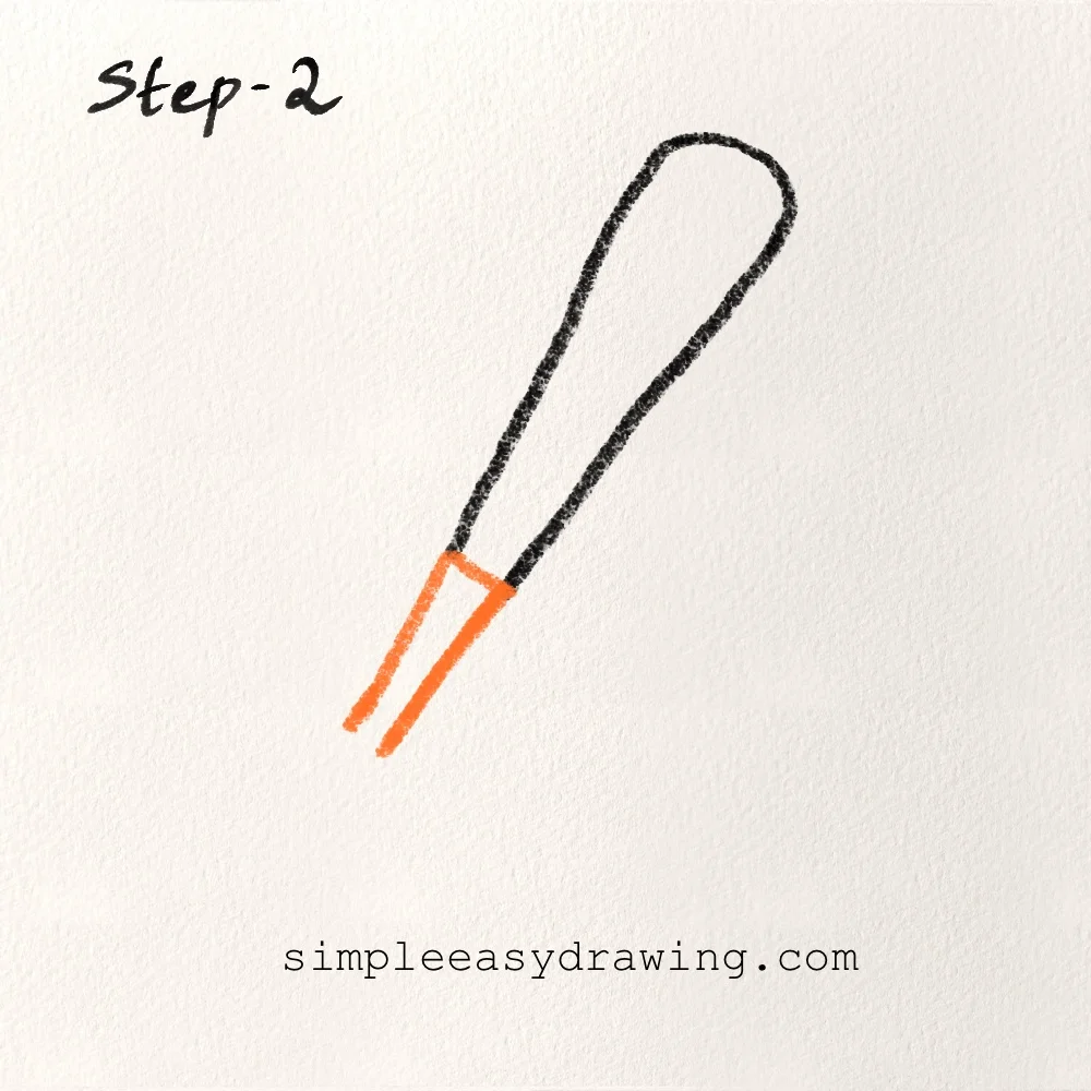 Step two of the drawing shows two narrow, parallel lines extending from the bottom of the barrel to create the thin handle.