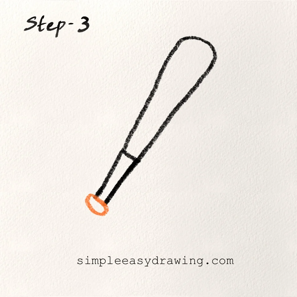 Step three of the drawing shows a small, flat oval added to the very bottom of the handle to form the rounded knob.