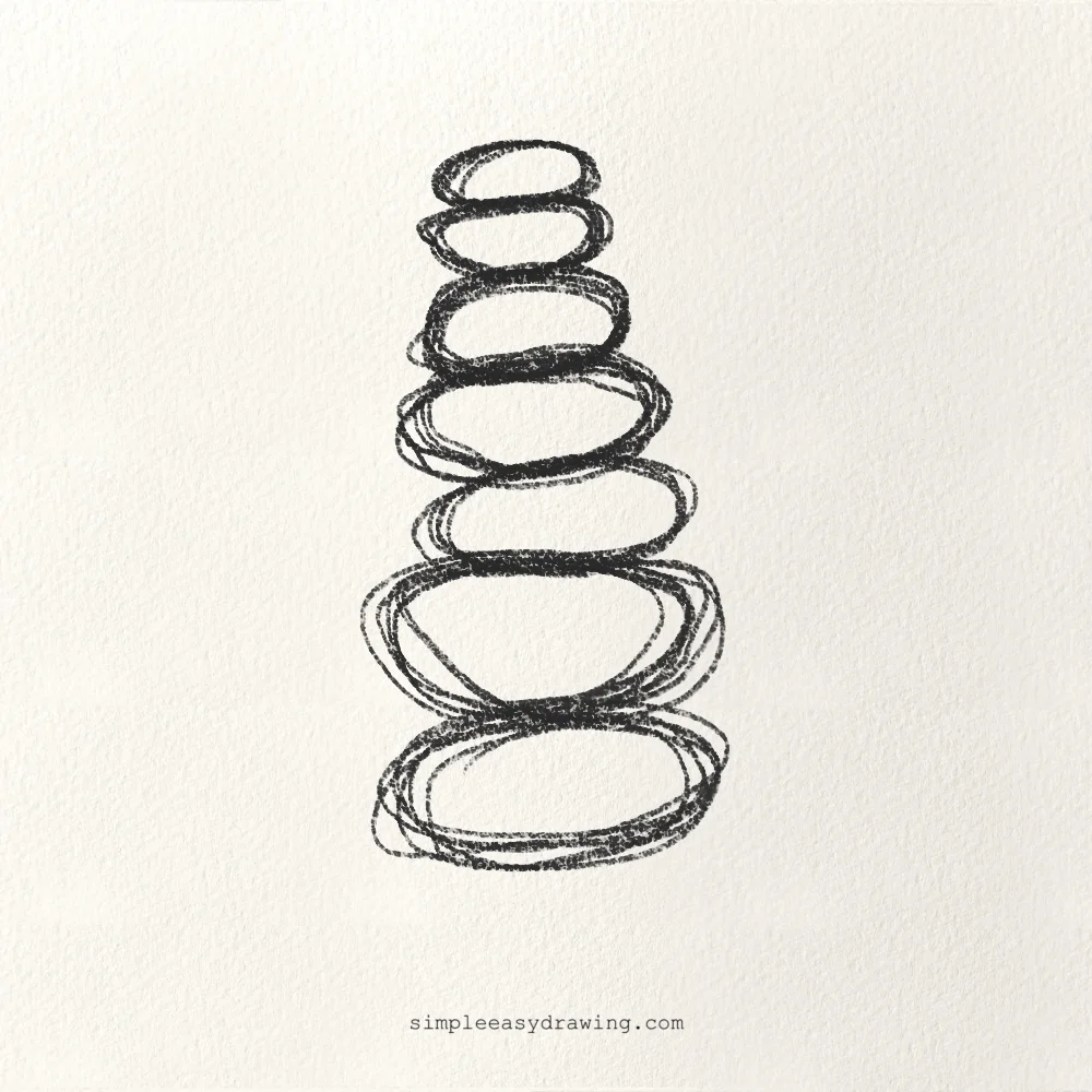 Drawing stacked stones in one continuous go to build confidence and control in beginners