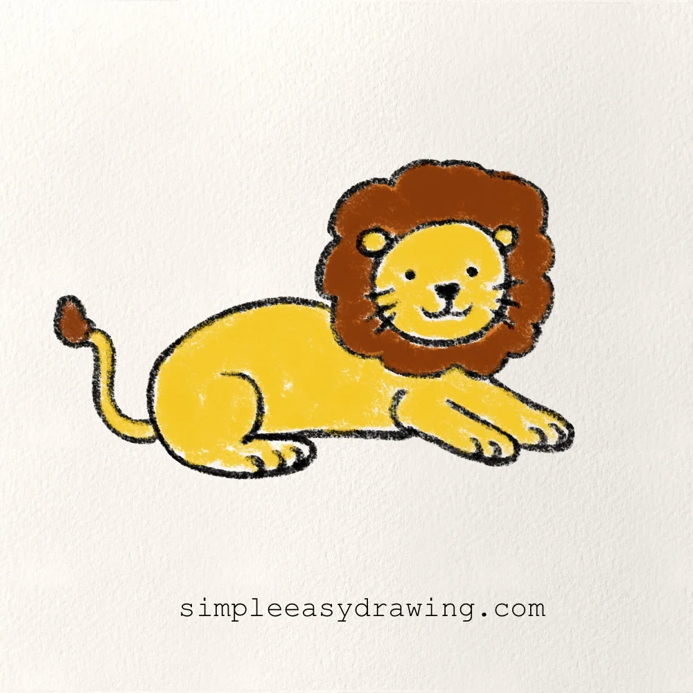 Lion drawing colored with earthy colors