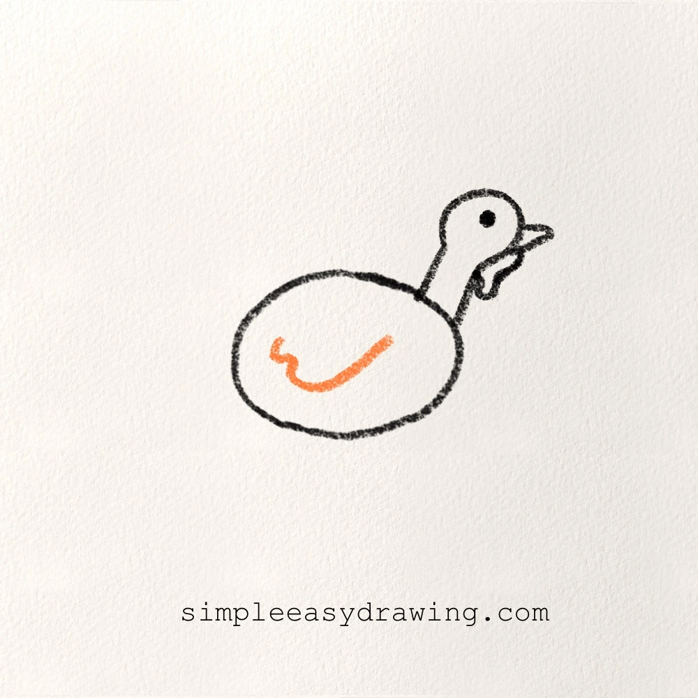 step 4 of the turkey drawing showing the turkey’s wing drawn inside the body