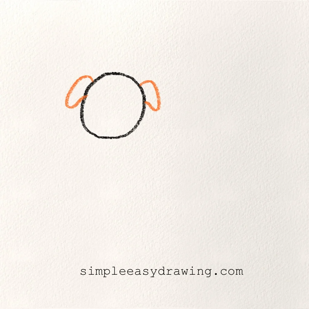Two long, rounded ear shapes added to the sides of the head circle for a cute drawing of a dog.