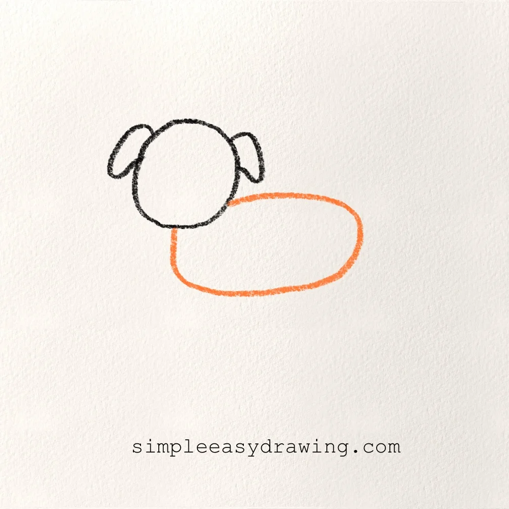 A long oval shape added to the head for the dog's body.