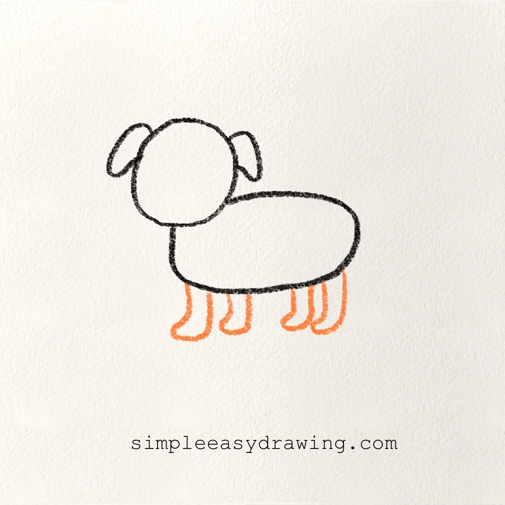 Four simple legs added to the bottom of the dog's body.
