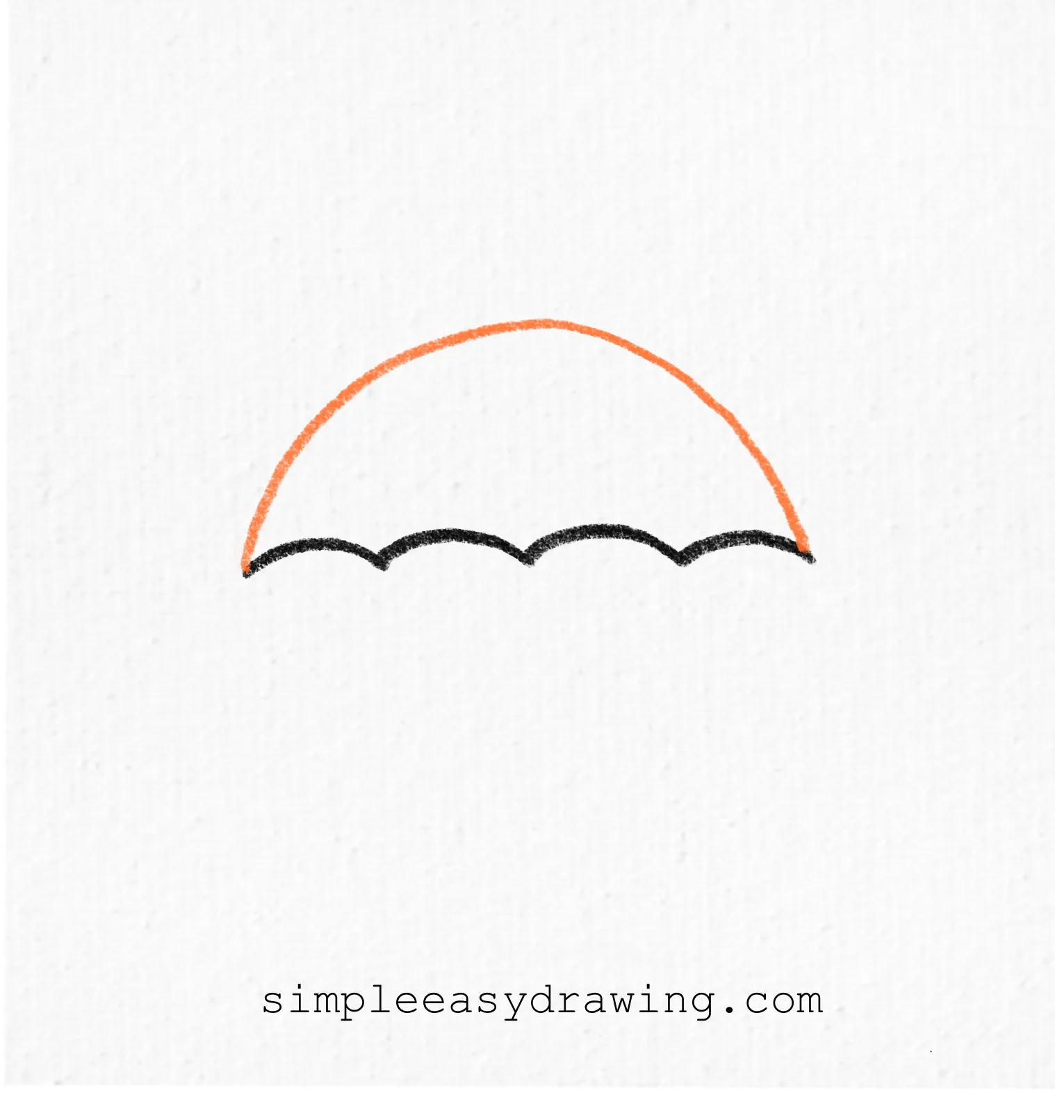 A large arching curve is added over the existing black scalloped line, connecting the far left and right points to create the dome shape of the umbrella canopy.