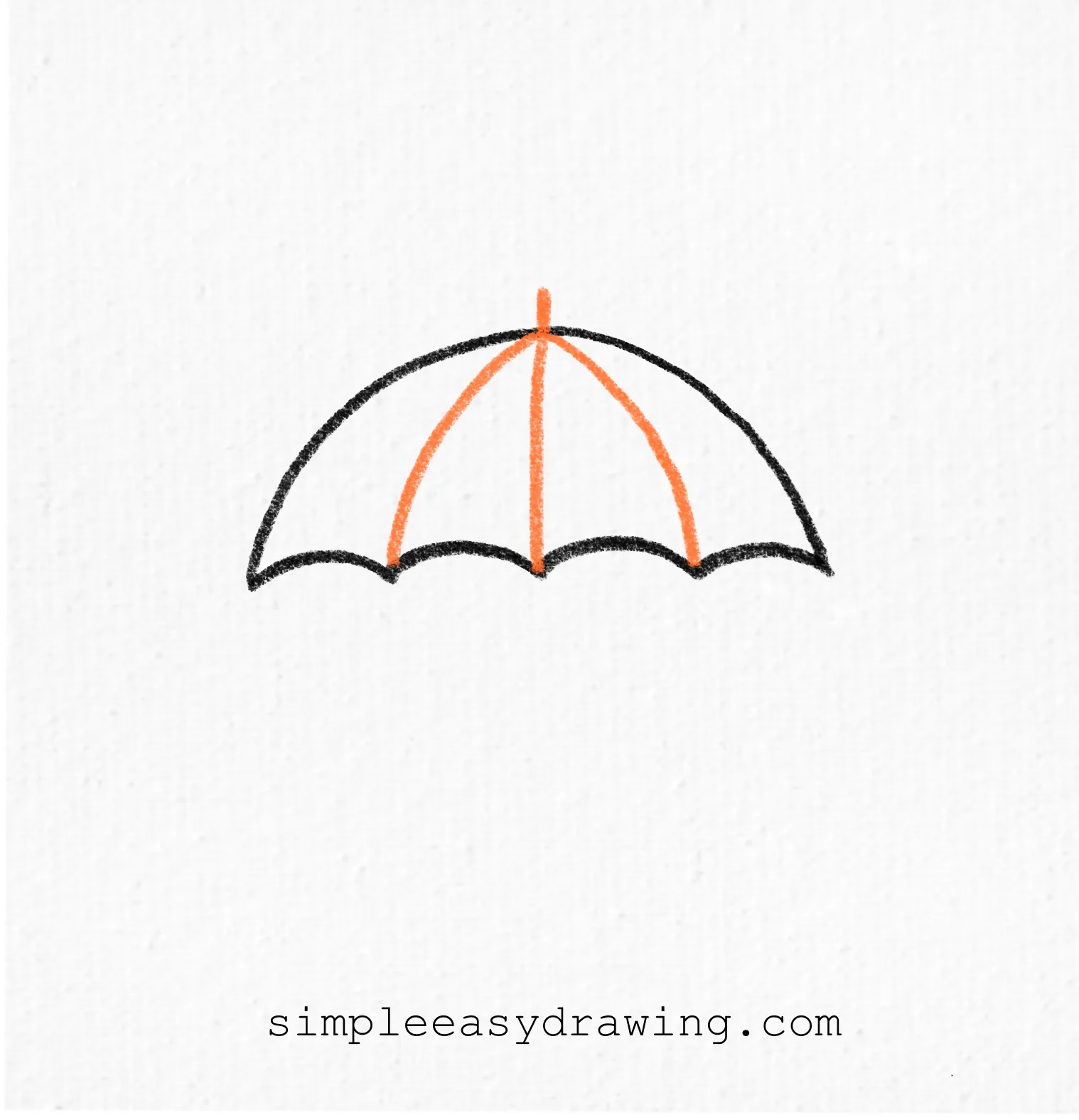 Three vertical lines are added inside the umbrella canopy to show fabric sections, and a tiny orange point is drawn at the very top of the arch.