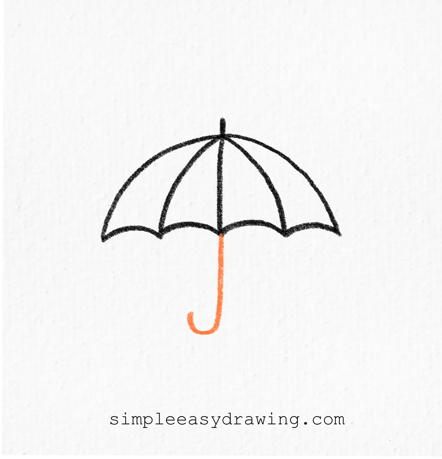 A vertical line extends downward from the center of the umbrella, ending in a curved hook shape to form a classic J-shaped handle.