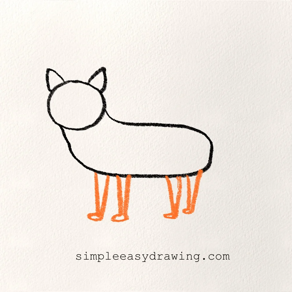 The fox drawing with four little legs underneath the body