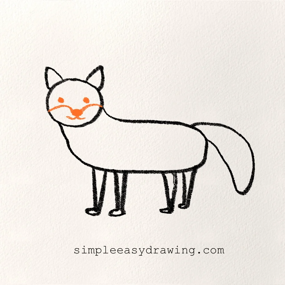 The fox’s cute face details drawn inside the head